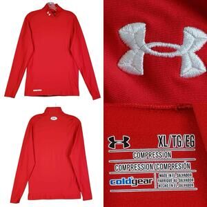 Under Armour UA Shirt LS Mens Size XL Red Mock Neck Coldgear Conpression